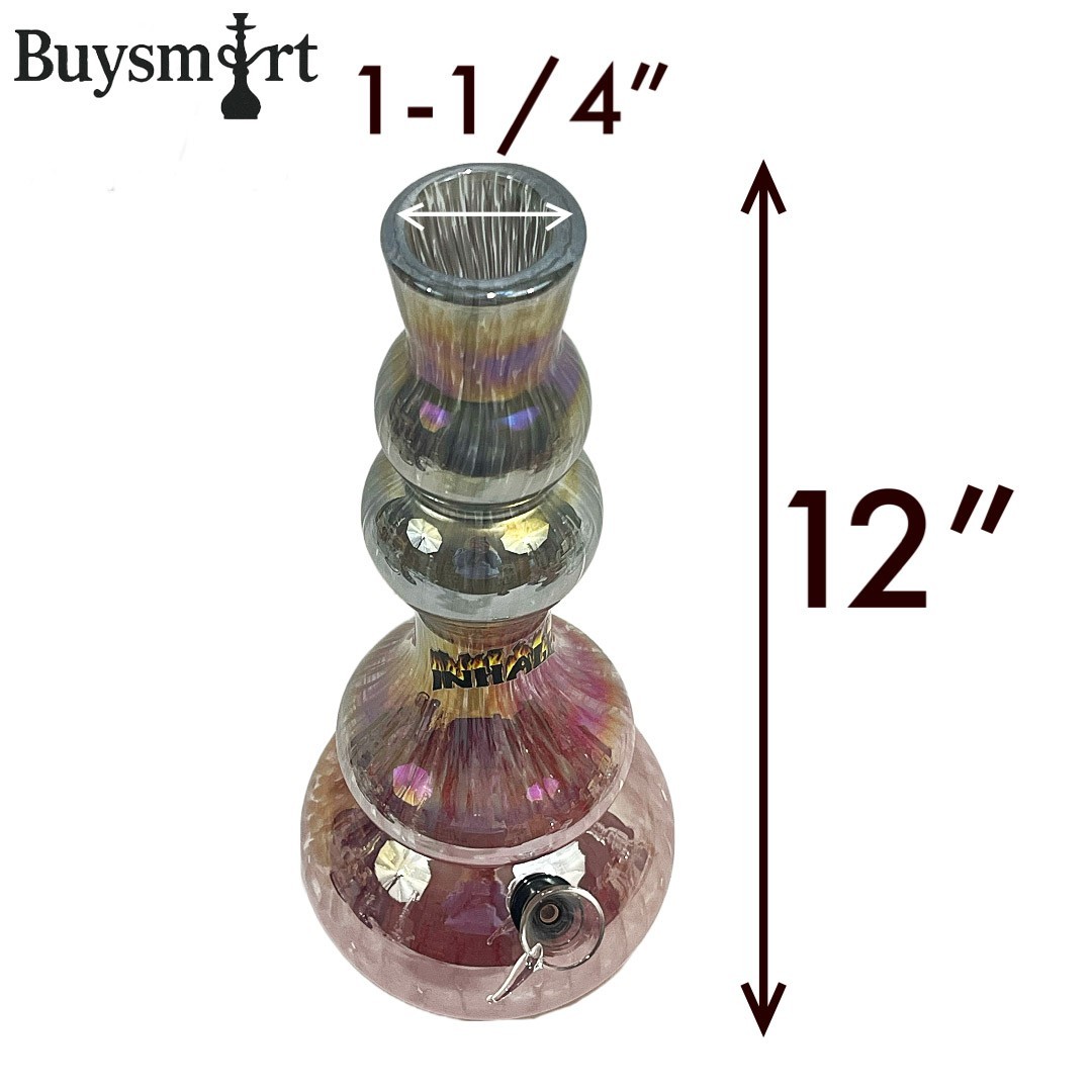 12&Prime; Grey Pink Soft Glass Hookah Water Pipe 1-1/4&Prime; Wide Mouth Iridescent
