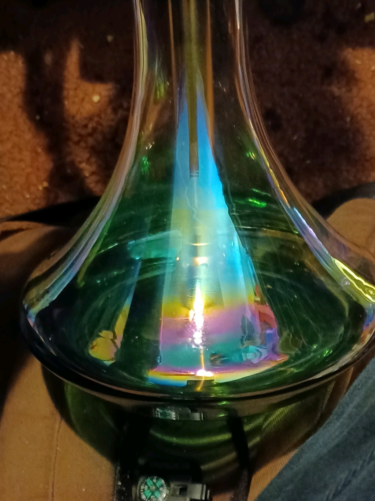 New, Green Irrodescent Glass, With Brass, Single Toker Tube, 20 Inch Tall HOOKAH