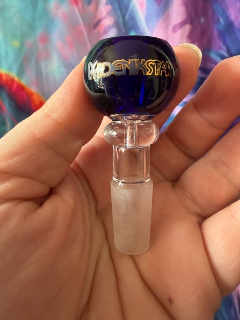 14mm Glass Bowl single hole Thick pull-out slide Phoenix Star Branded blue