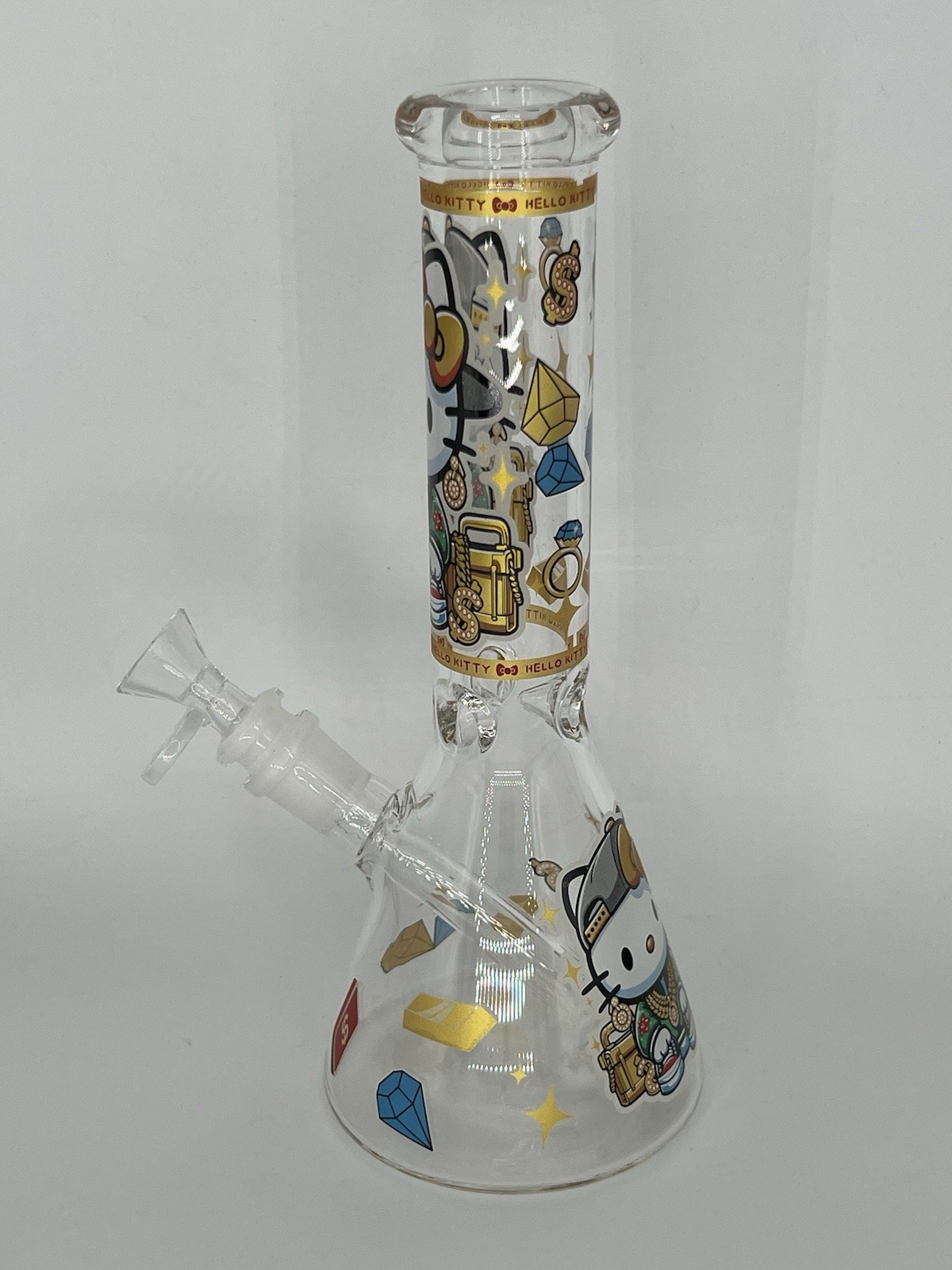 10” BLING “ALL SWAGGED OUT” HELLO KITTY GLOW N DARK BONG 14mm BOWL -2 FREE GIFTS