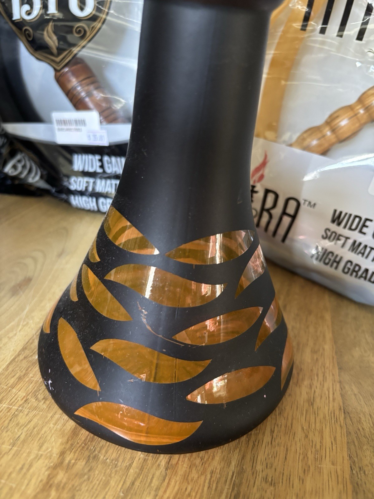 Lot Amber Brown Glass With Black Frosted Design Topos Hookah Base Vase & Hoses