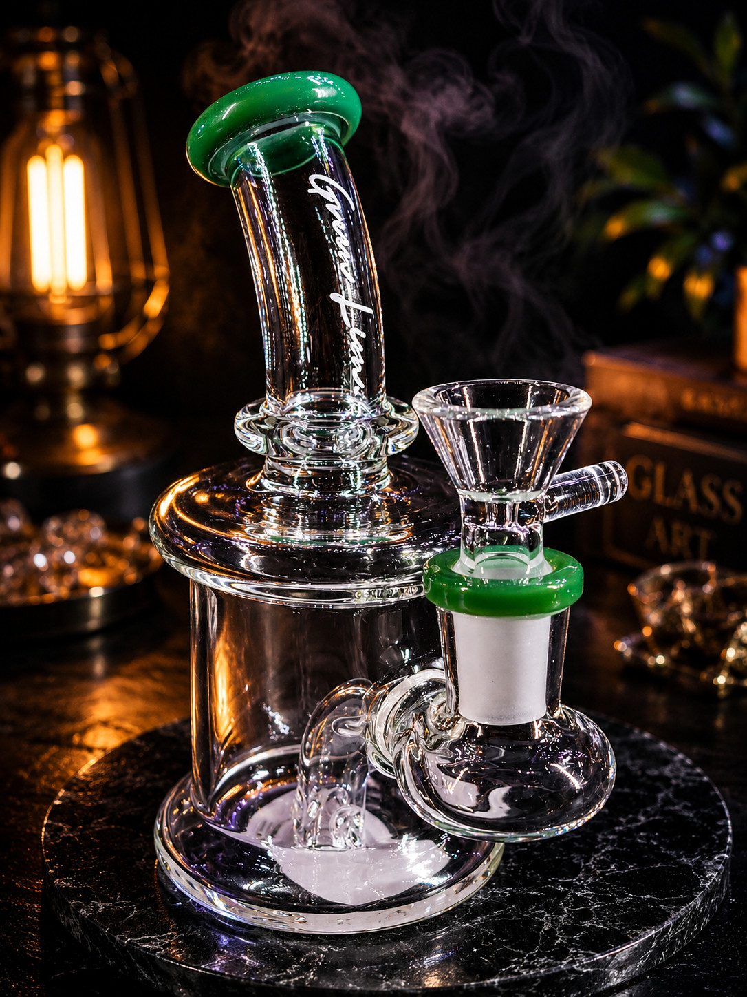 6&Prime; Green Mini Bong Glass Water Pipe w/ Free Smell Proof Storage Tube New