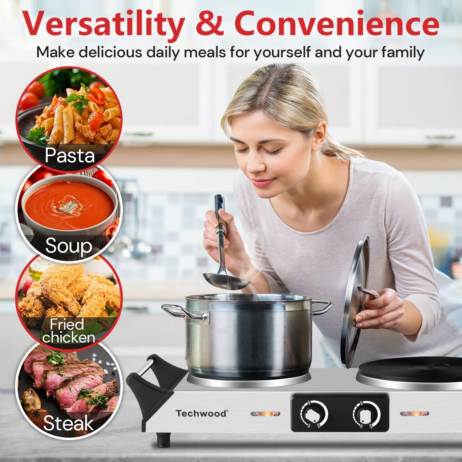 Hot Plate, Techwood Double Burner for Cooking, 1800W Countertop Electric Stov…