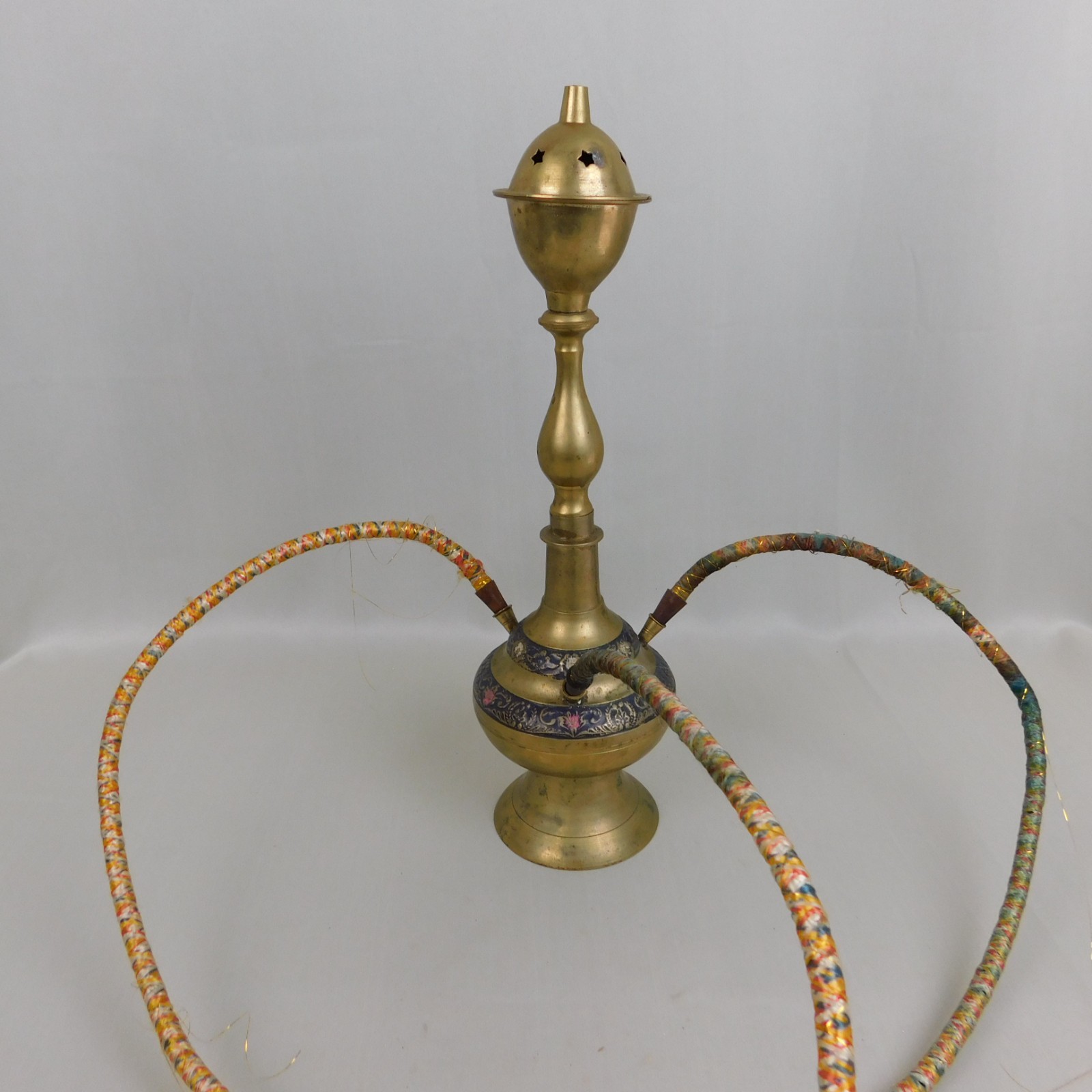 Vintage Mughal Style 14&Prime; Decorative Brass Hookah with 3 Hoses