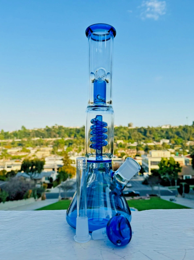 13&Prime; inch Glass Heavy Bong Hookah Water Pipe Heavy Beaker 14mm Bowl— Blue