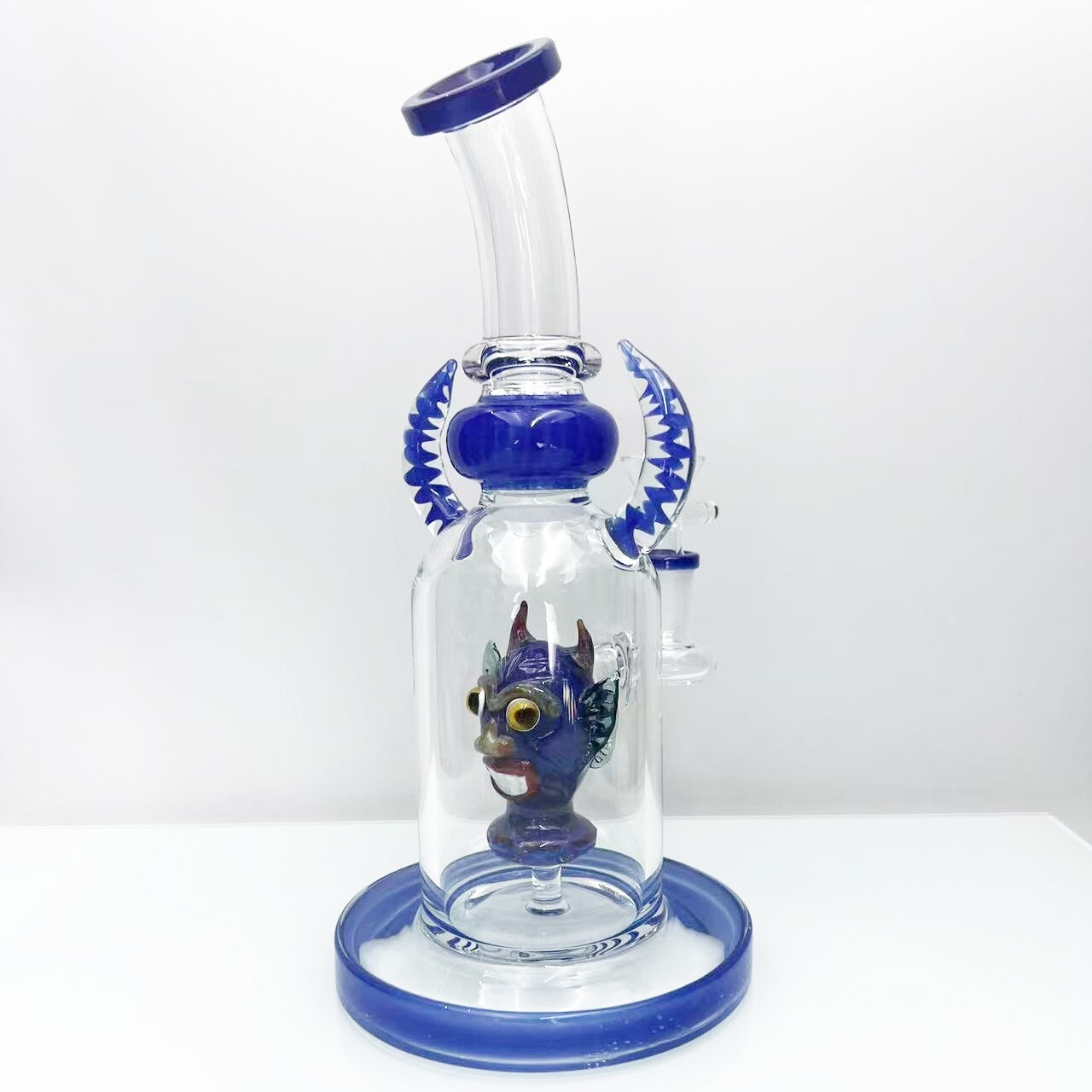 10Inch Glass Bong with Bowl 14MM Smoking Waterpipe Devil Head Design Blue