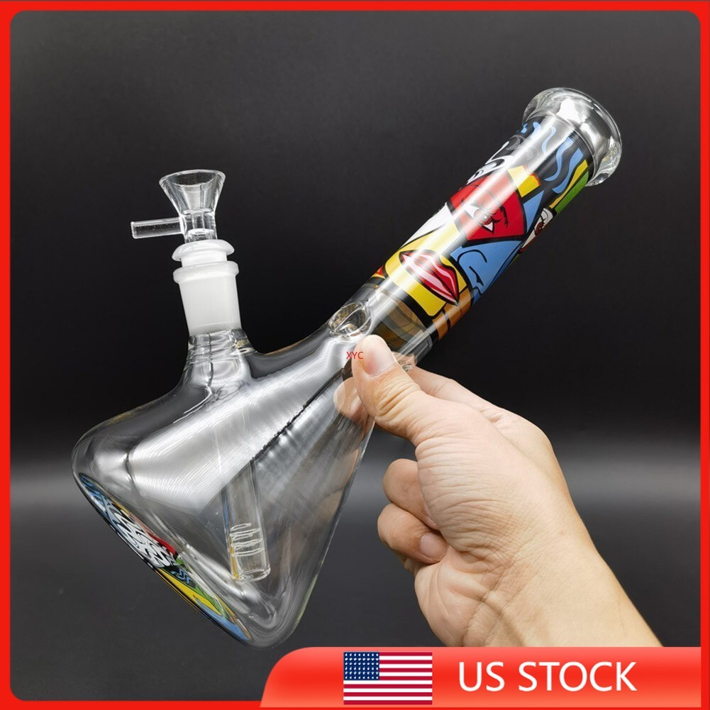 10inch Thick Glass Bong Smoking Water Pipe Printed Bubbler Shisha Hand Pipes