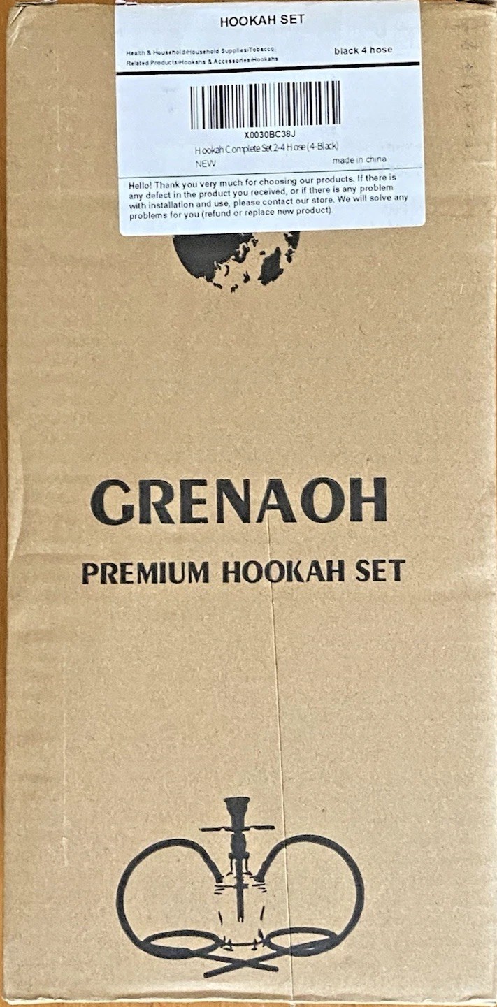 GRENAOH 22&Prime; Premium Hookah Shisha Set – 4-Hose Complete Kit – Brand New In Box