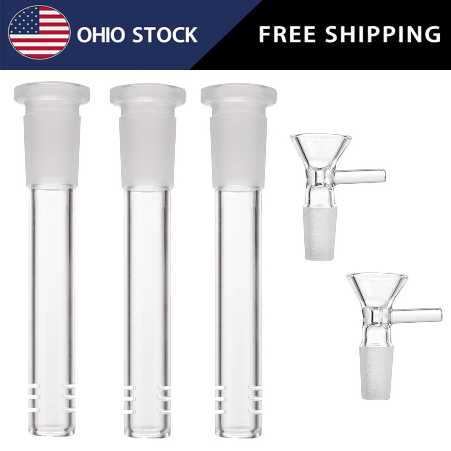 3-Pack 4.3 » 14mm Glass Downstem and 14mm Male Bowl Piece for Glass Bong-US SHIP