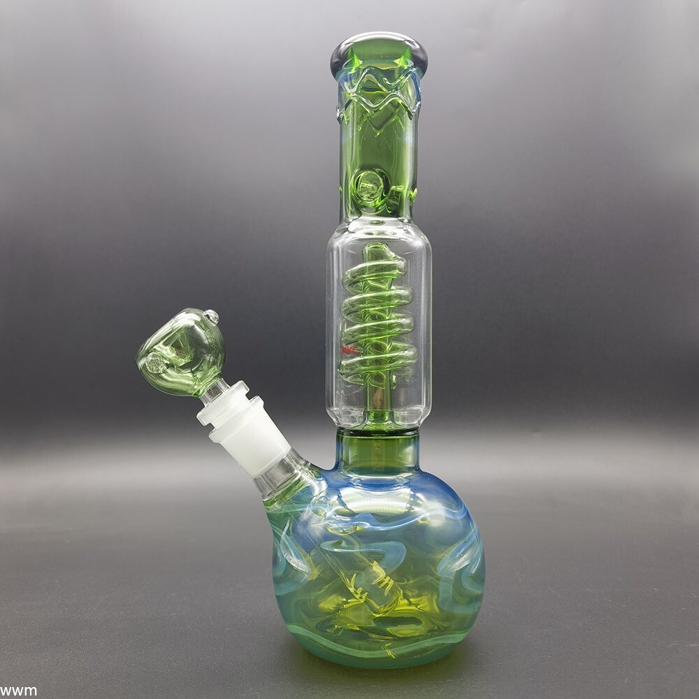 9.5&Prime; Green Glass Water Pipe Bong Shisha Pipes Smoking Hookah W/ 14mm Male Bowl