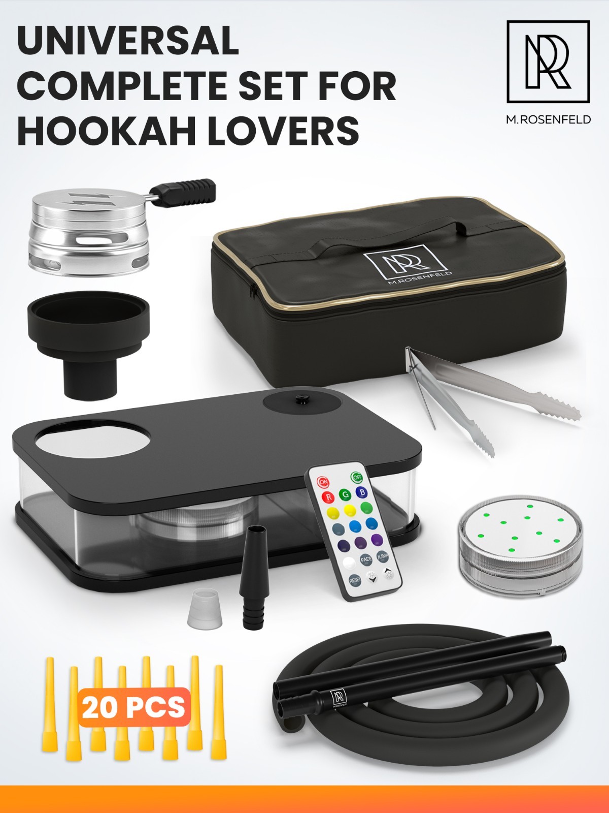 Portable Black Hookah Set w/ Bag, LED Light, HMD – Complete Travel Shisha Kit