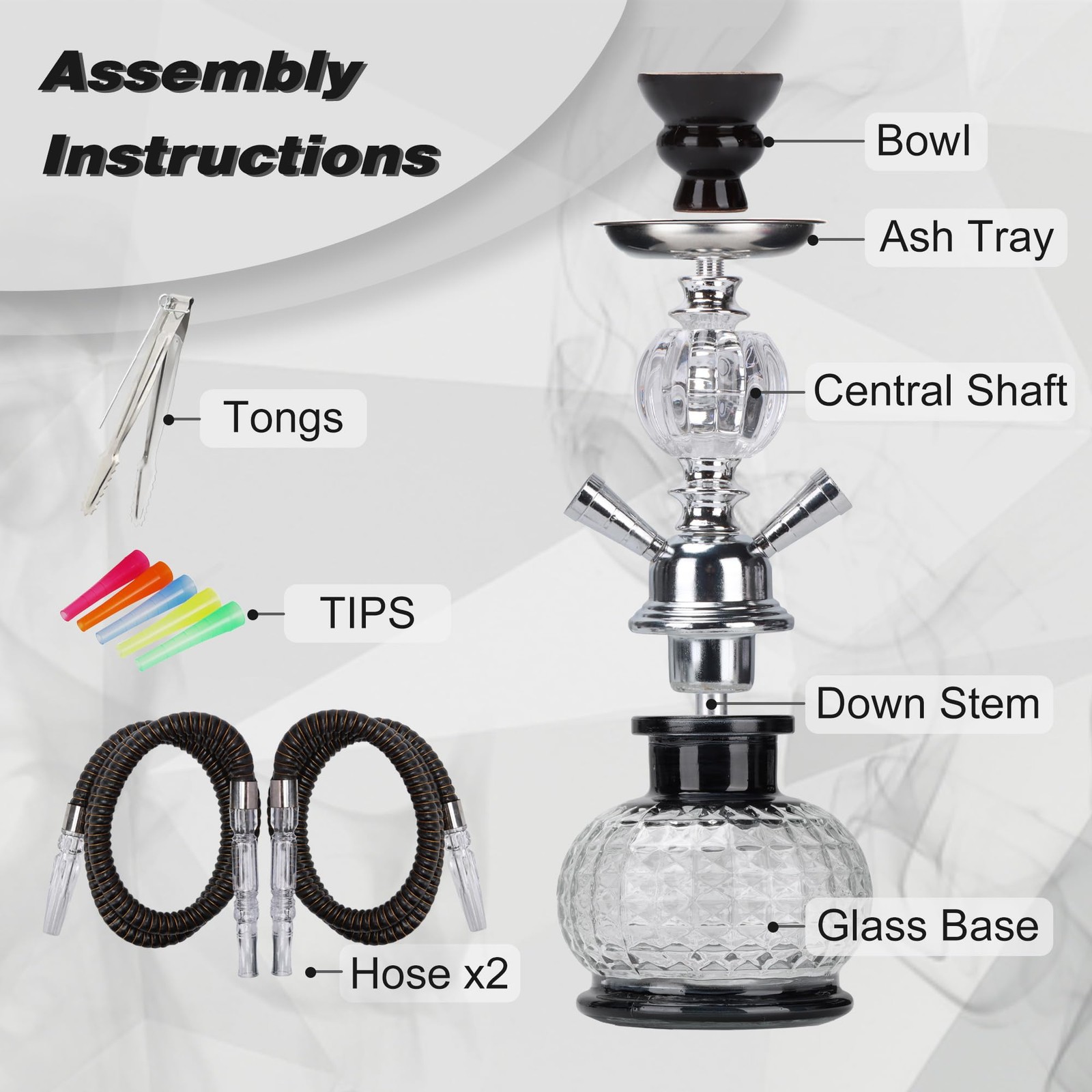 SERdeerCH Hookah 2 Hose Complete Set Silicone Tube Ceramic Bowl black