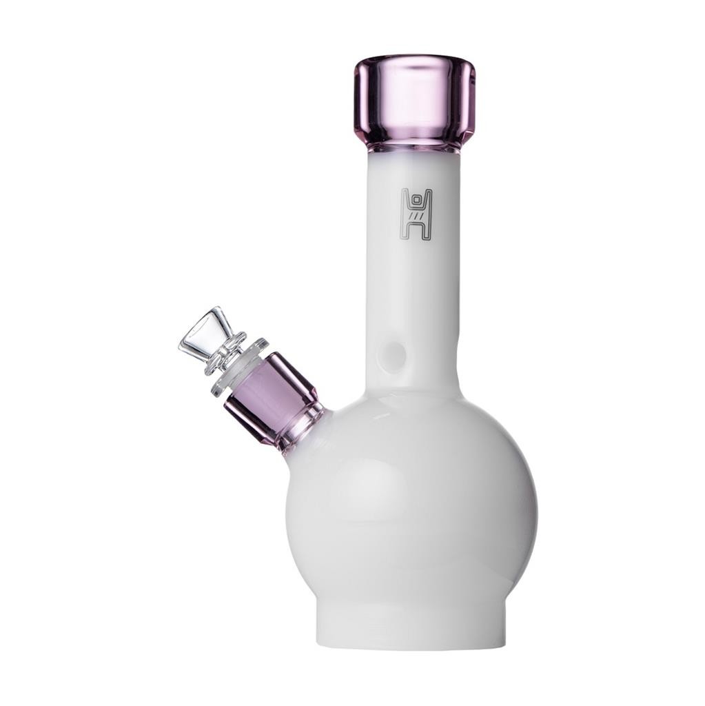 Human Grade 9&Prime; Ball Water Pipe WHITE W PINK ACCENTS Thick Boro Glass