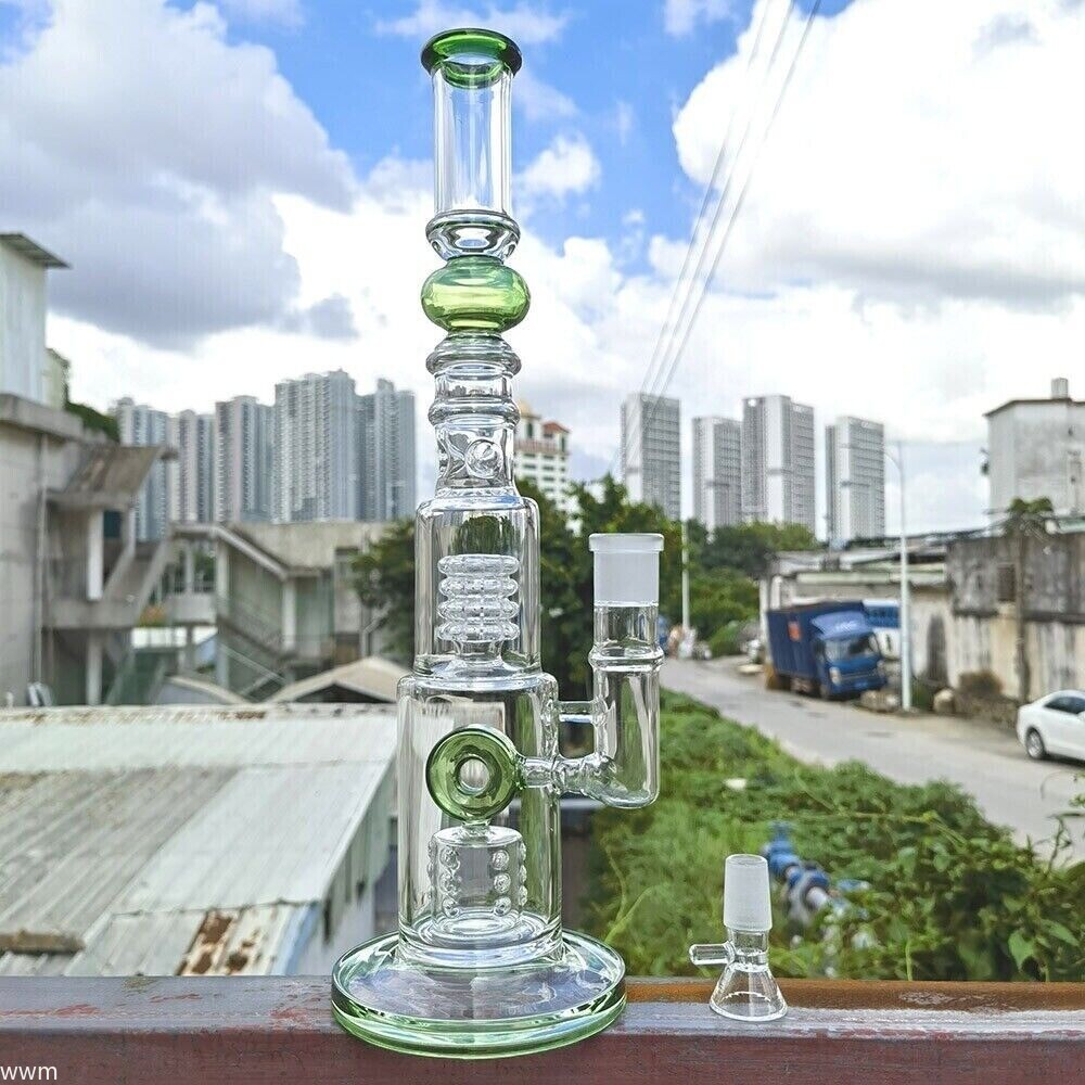 15 Inch Honeycomb Percolator Glass Bong Water Pipe Smoking Hookah with Bowl