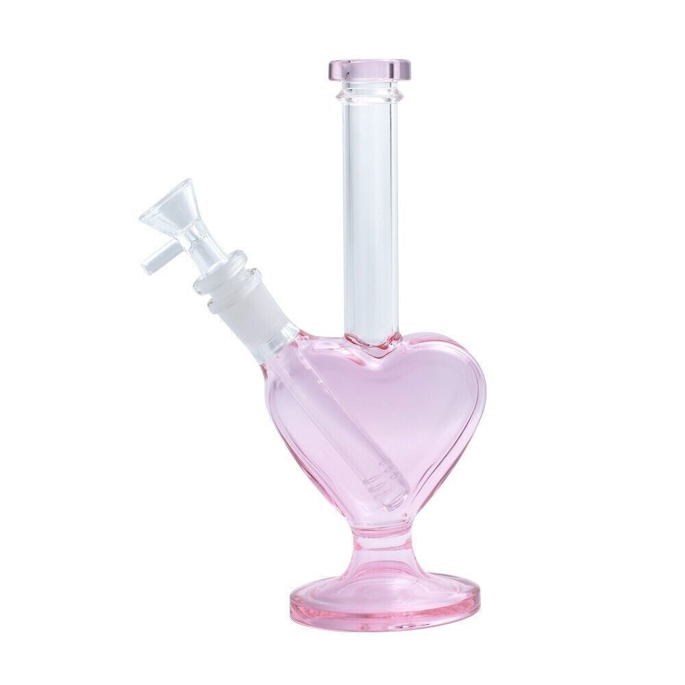 9&Prime; Pink Glass Bong Shisha Pipes Heart Shape Hookah Water Pipe Glass Bongs W/Bowl