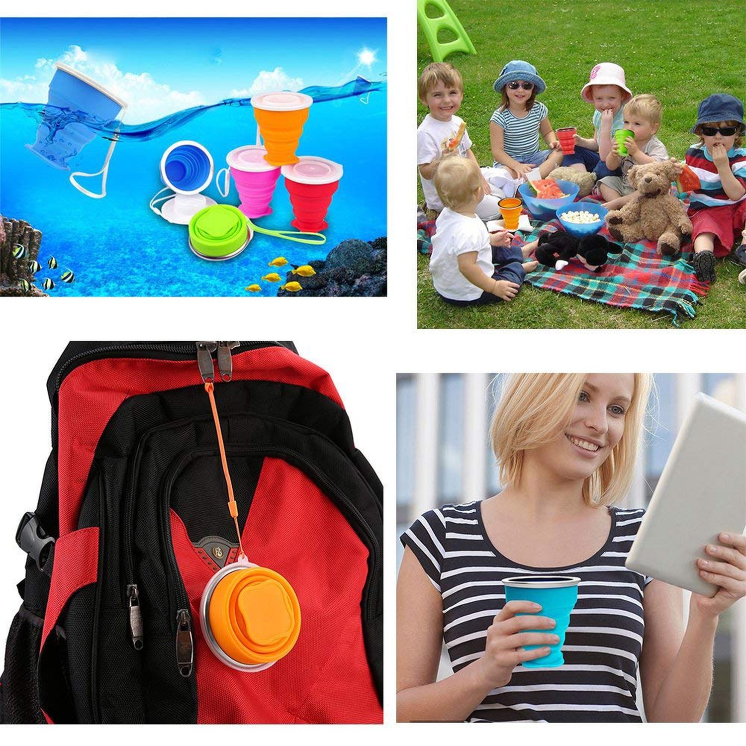 Silicone Collapsible Travel Water Cup, 6Pack Collapsible Silicone Cup with Li…