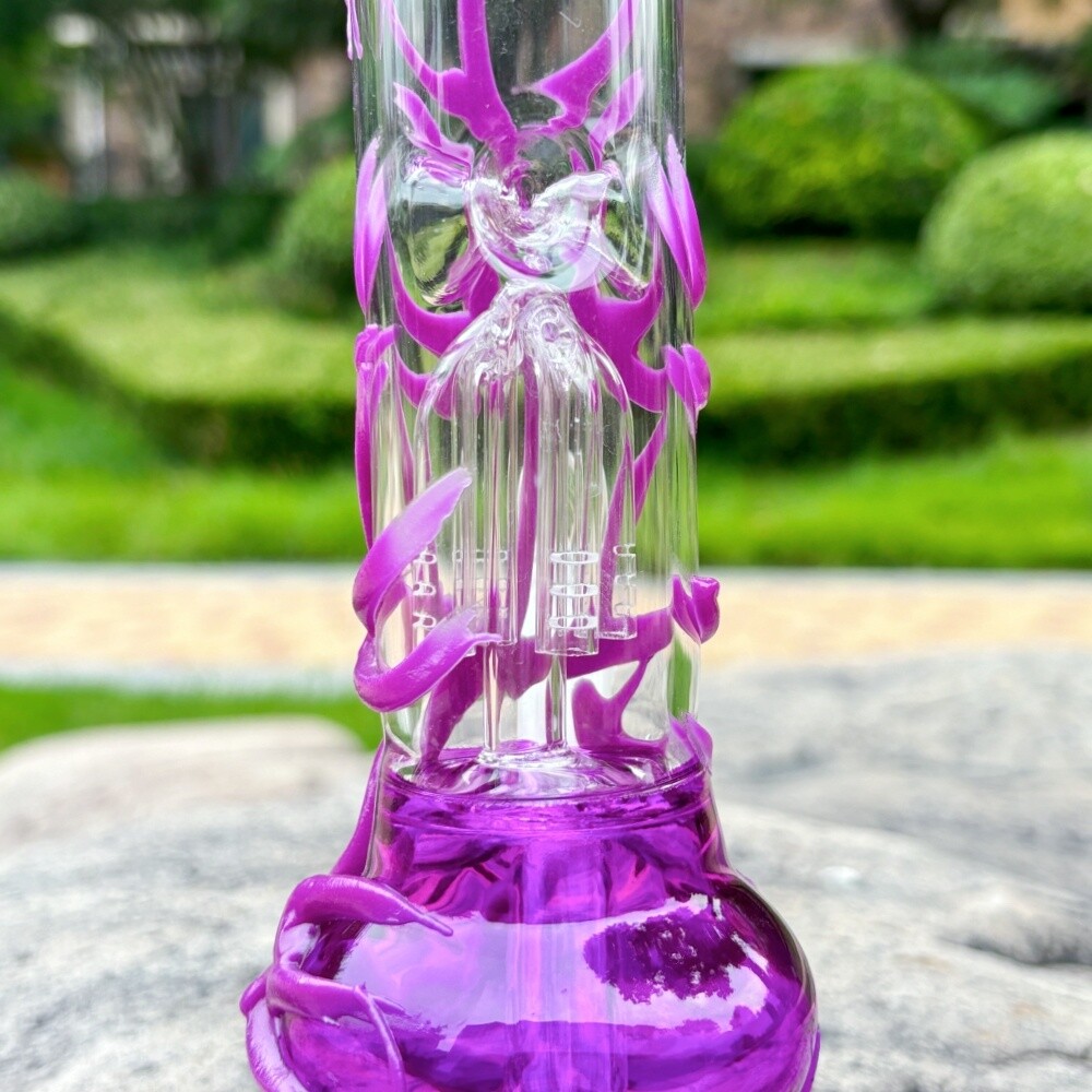 10&Prime; Glass Bong Glow in the Dark Tobacco Bubbler Smoking Water Pipe Purple W/Bowl