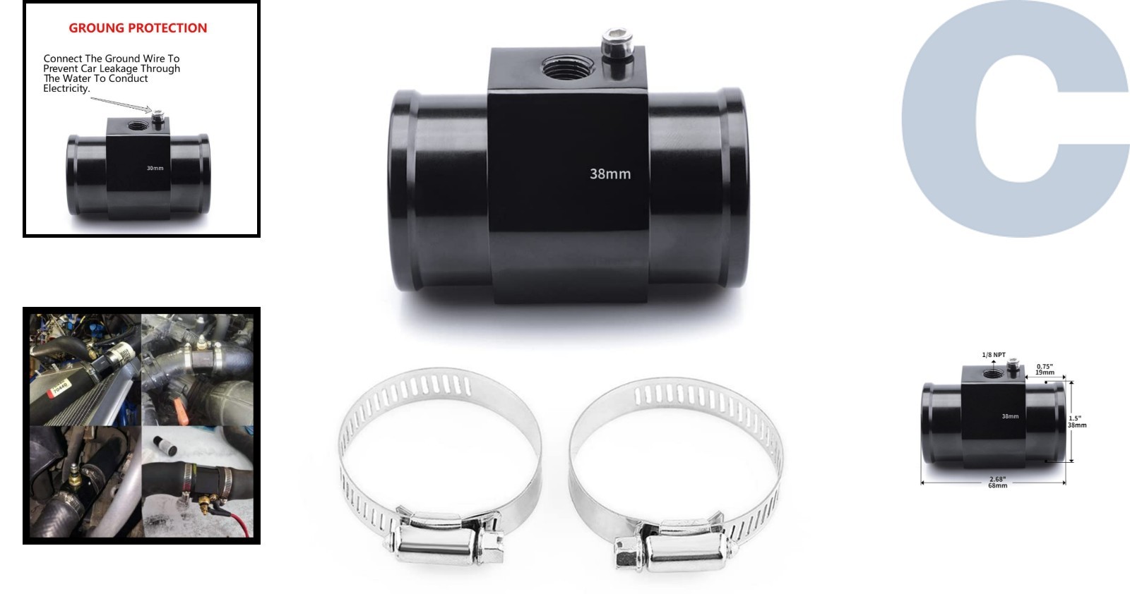 38mm Aluminum Water Temp Joint Pipe with Clamps – Durable & Accurate Measure