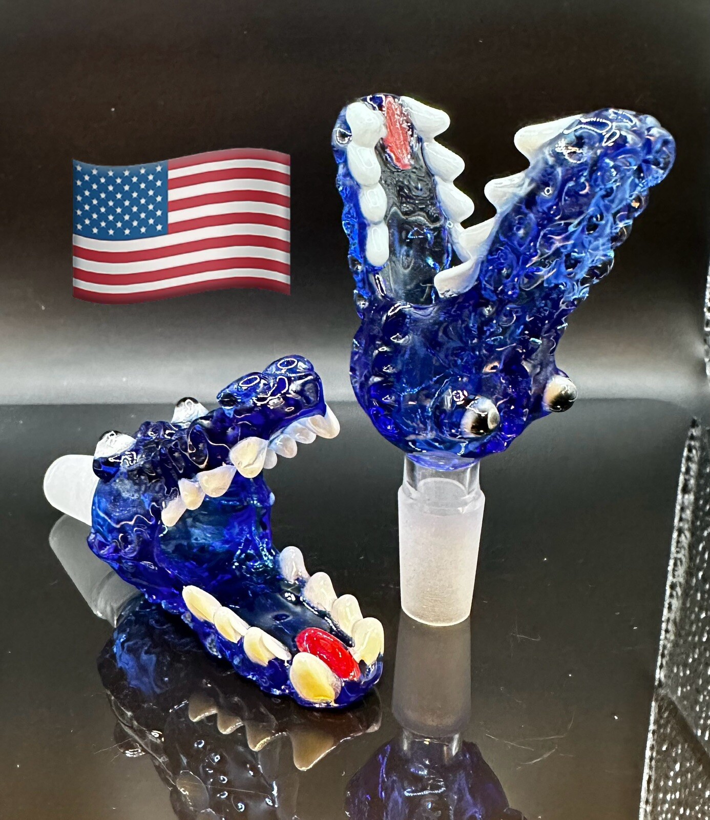3.5&Prime; Blue Crocodile Glass Slide Bowl 14mm Water Pipe Hookah Head Piece Thick