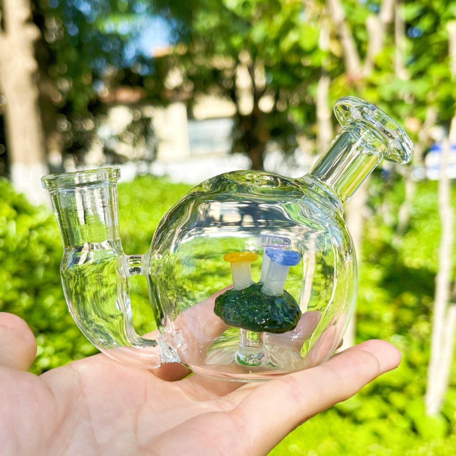Mini Ball Mushroom Clear Glass Bong Pyrex Water Pipe Bubbler Hookahs W/Bowl
