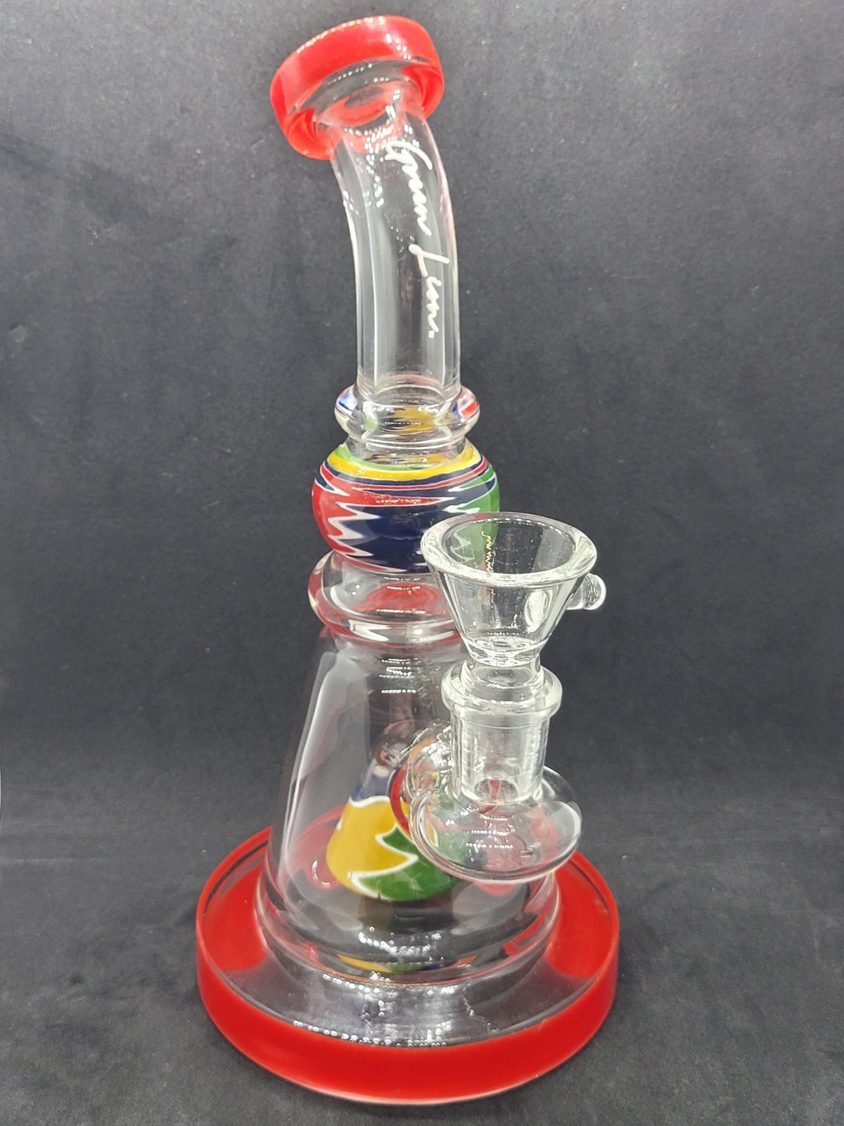8&Prime; Wig Wag Cone Mini Glass Bong Green Lion Signature Water Pipe – Red