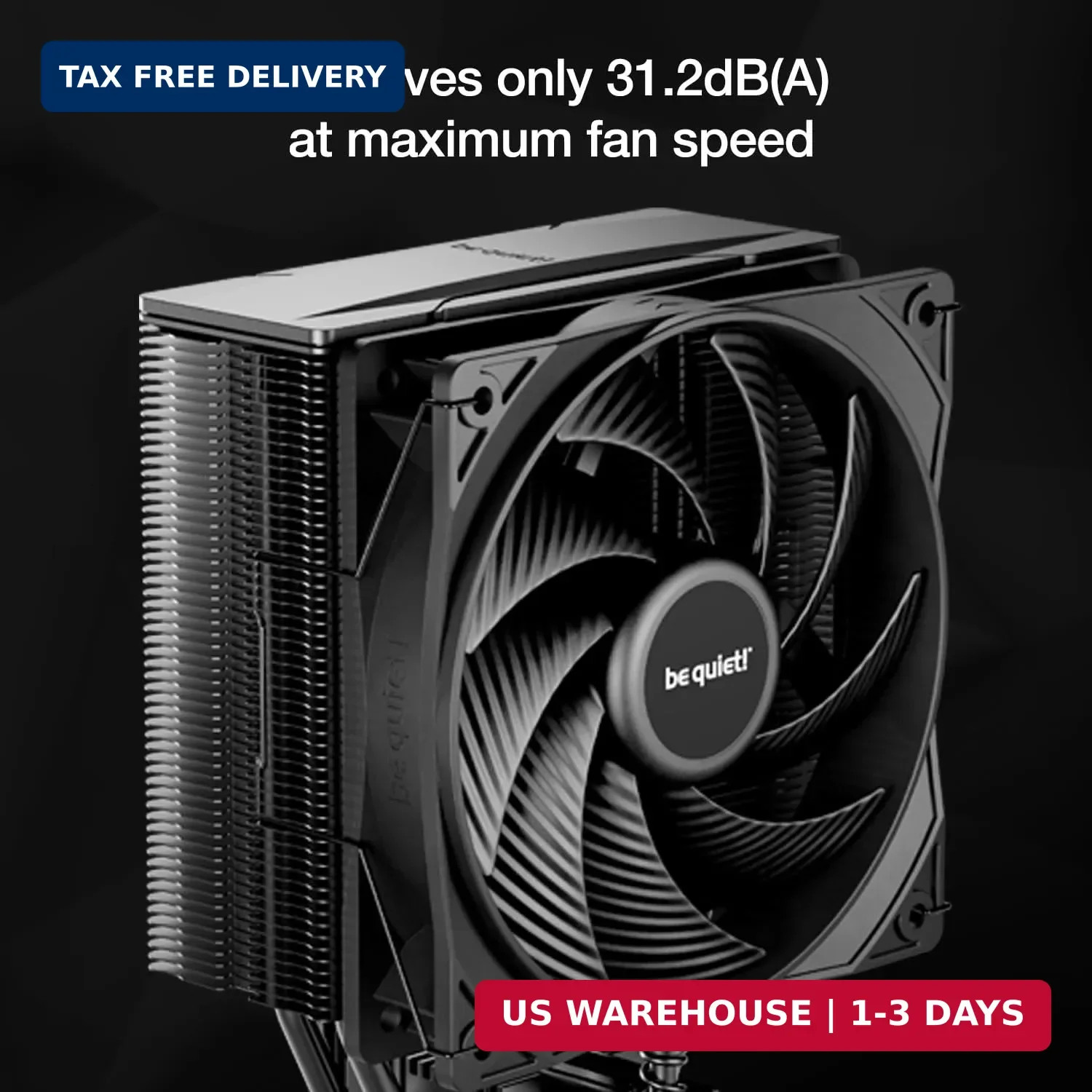 Pure Rock 3 Black CPU Air Cooler | 4 High Performance 6mm Heat Pipes w