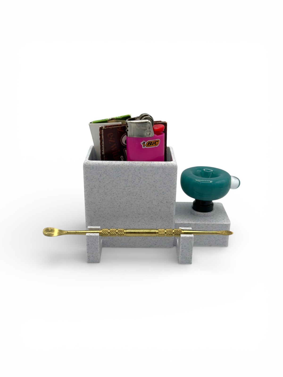 14mm Bowl Stand Display With Storage & Tool Pick Holder – White Marble Plastic