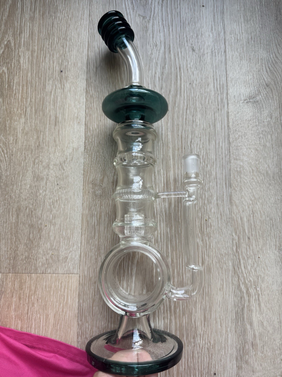 Clear Glass Hookah Water Pipe w/ Green Accents, Mouthpiece & Bowl