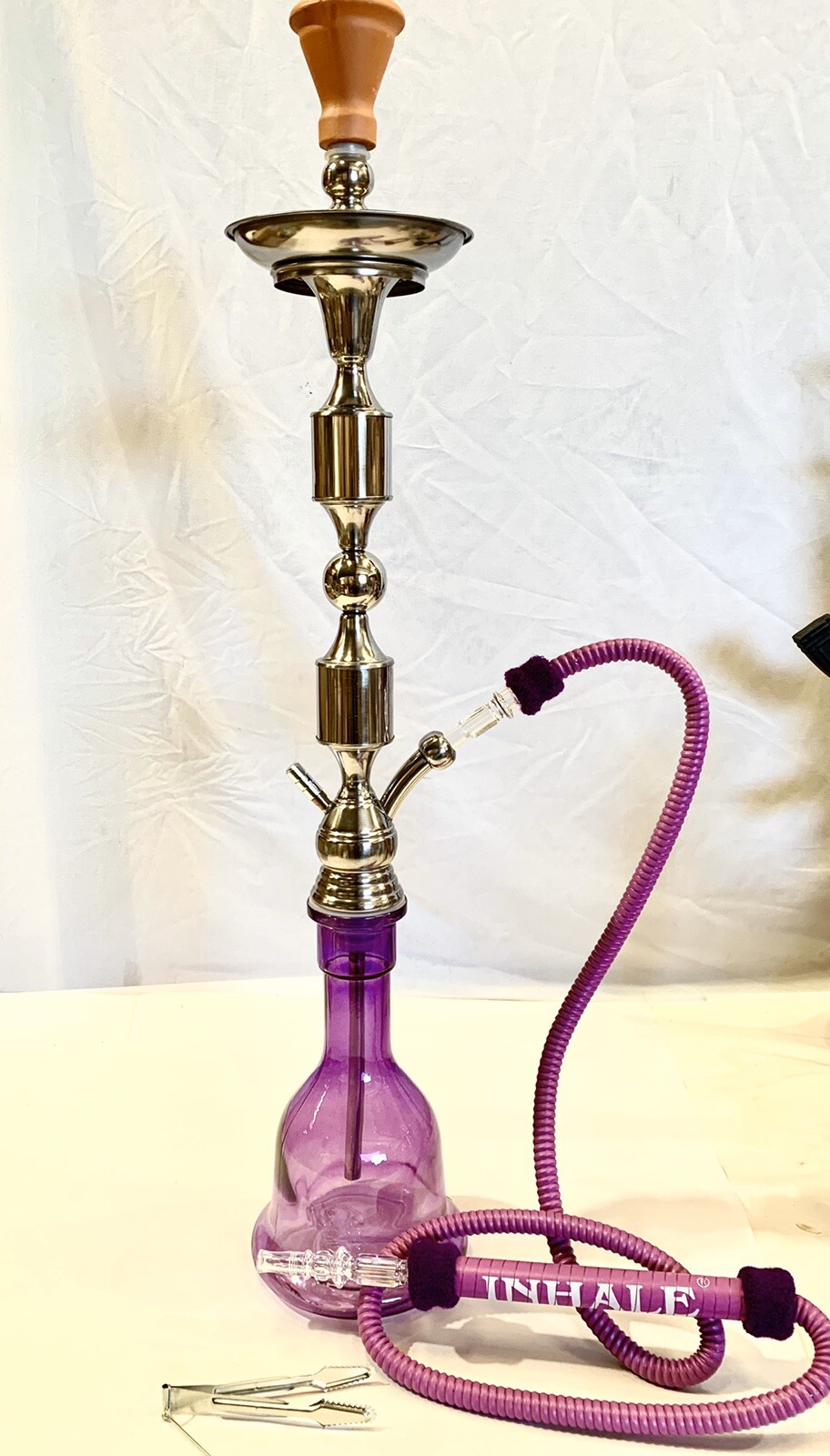 INHALE 36 “ STAINLESS STEEL EGYPTIAN STYLE HOOKAH WITH A LARGE WASHABLE HOSE