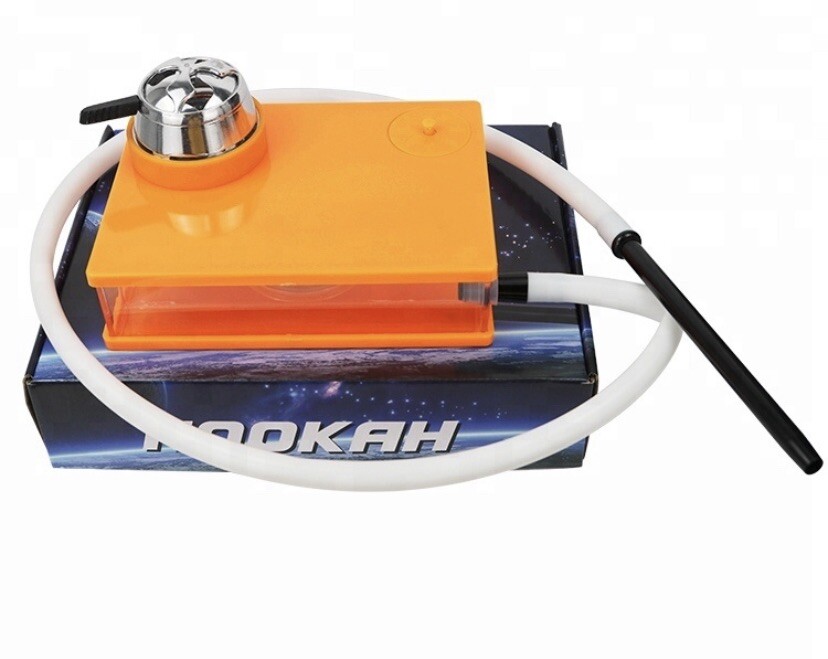 Portable Hookah Set W/ LED Light Square Box High Quality Acrylic Shisha Orange