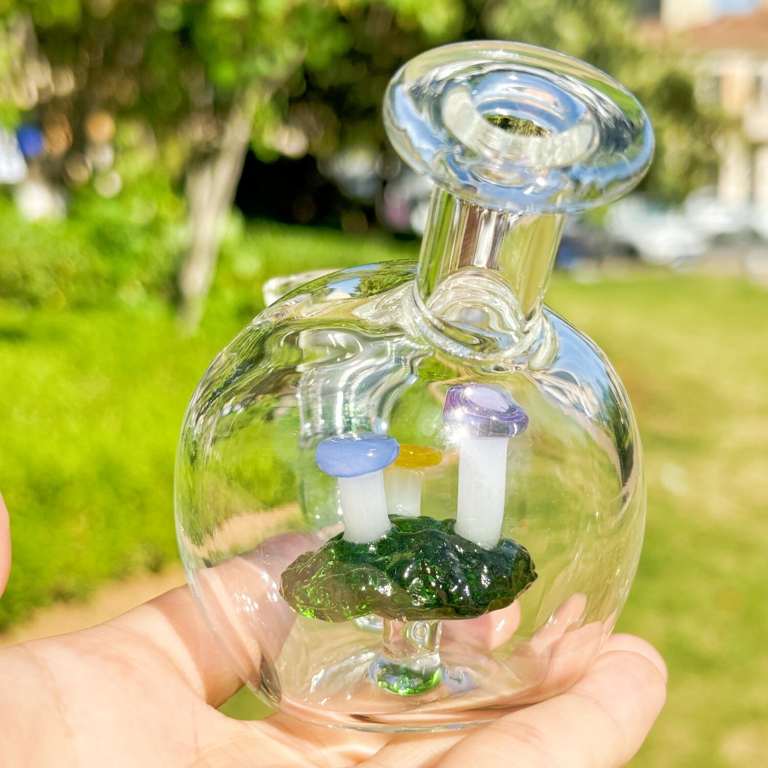 Mini Ball Mushroom Clear Glass Bong Pyrex Water Pipe Bubbler Hookahs W/Bowl