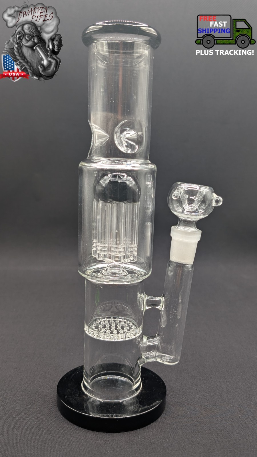 10&Prime; Inch Glass Hookah Water Pipe Bong Thick Tree and Honeycomb Percs!! BK
