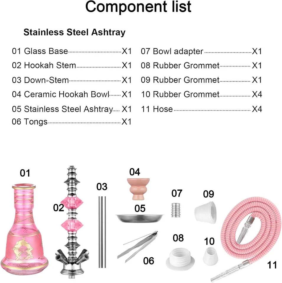 Hooka Set 4 Hose 21_ Shisha Hookah Set with Everything – Glass Shisha Vase, Di