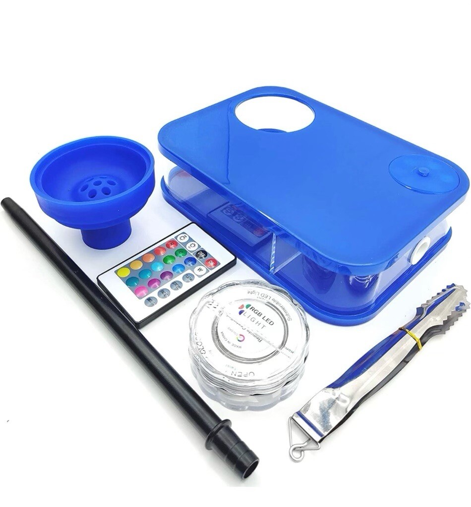 PORTABLE HOOKAH SET W/ LED LIGHT SQUARE BOX ACRYLIC HOOKAH SHISHA BINB