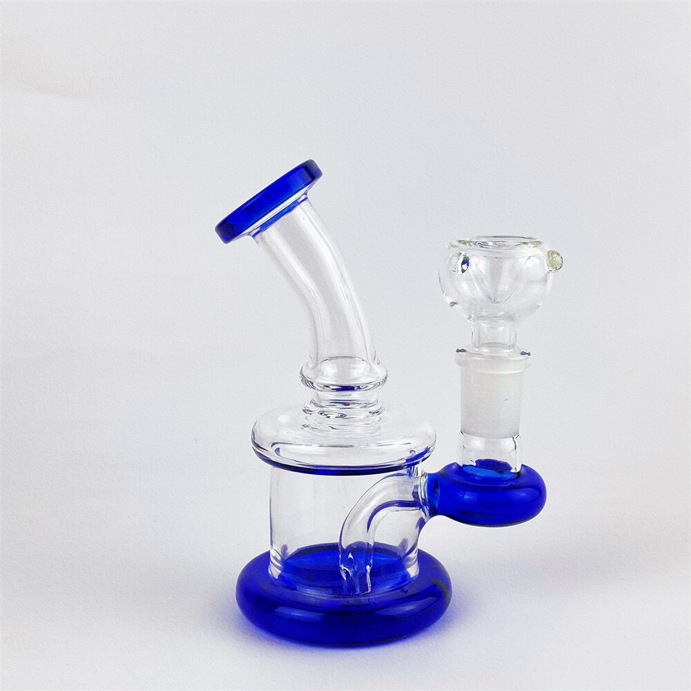 4&Prime; Blue Mini Glass Bong Diffused Perc Premium Quality Water Pipe Hookah Bubbler