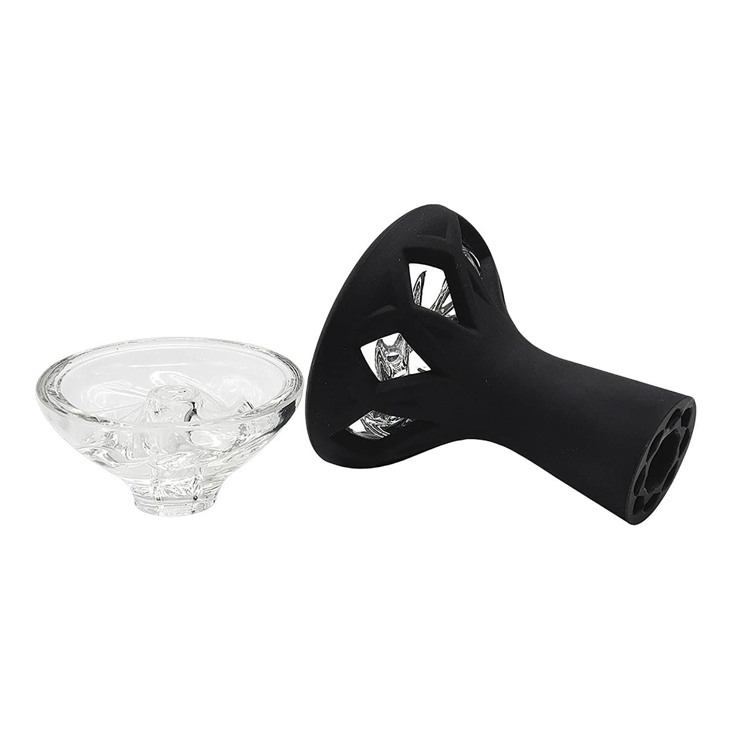 Silicone Hookah Bowl with Hurricane Crystal Glass Core with Wide Hole Easy Cl…