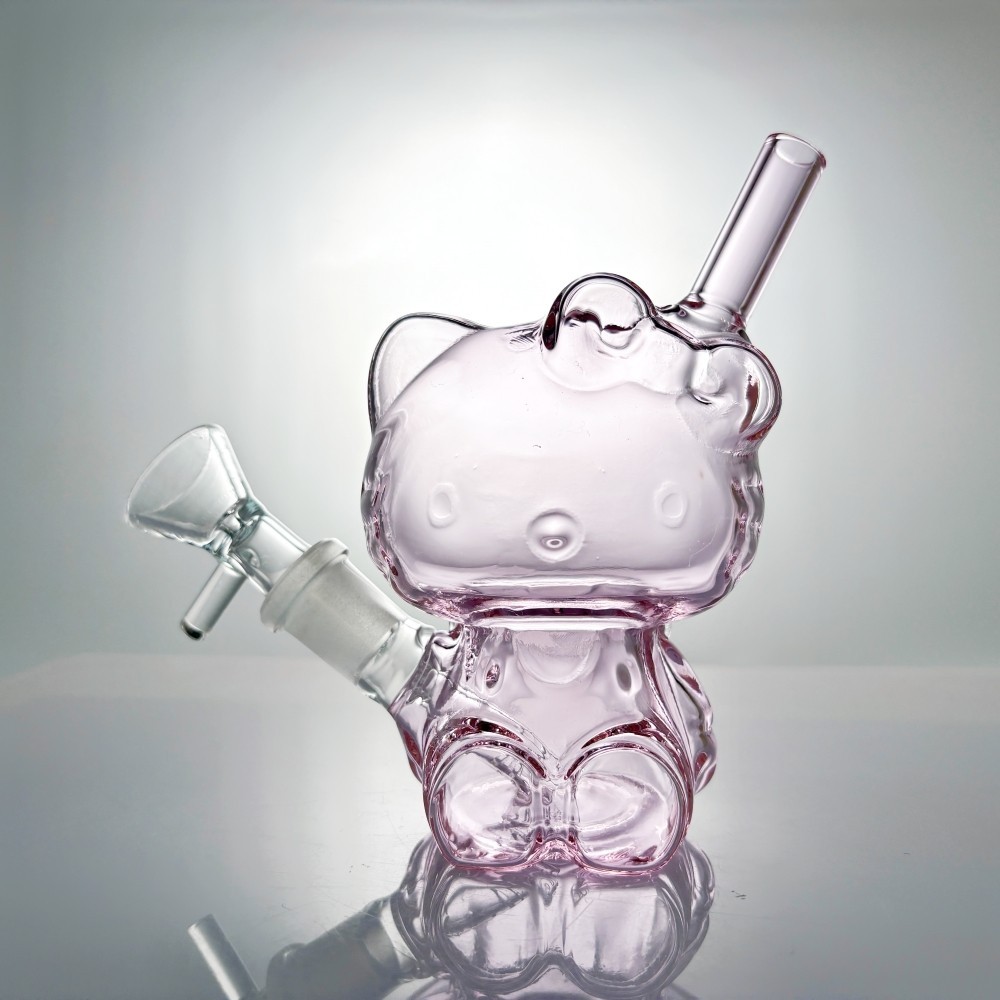 MINI 4.5&Prime; Pink Kitty Glass Bong Built-in Perc Bubbler w/Bowl & Clean Brush USA