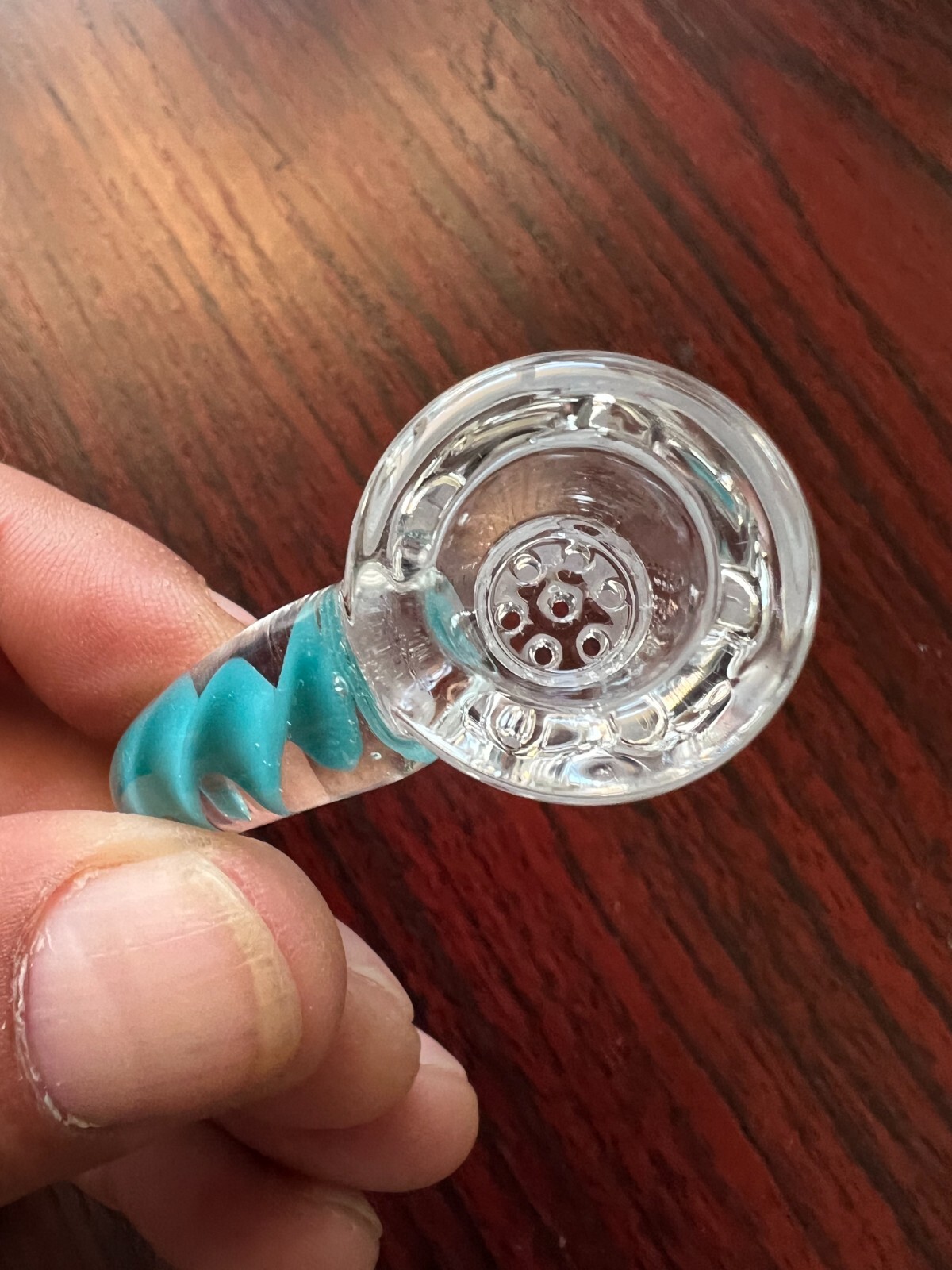 14mm Horn Bowl – VERY high quality thick glass built-in screen – Light Blue
