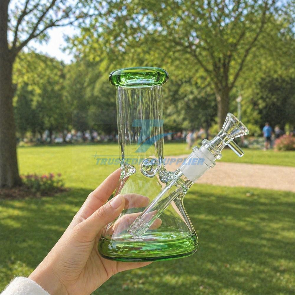 6&Prime; Green Glass Bong Thick Smoking Water Pipe Beaker Bubbler W/Bowl New