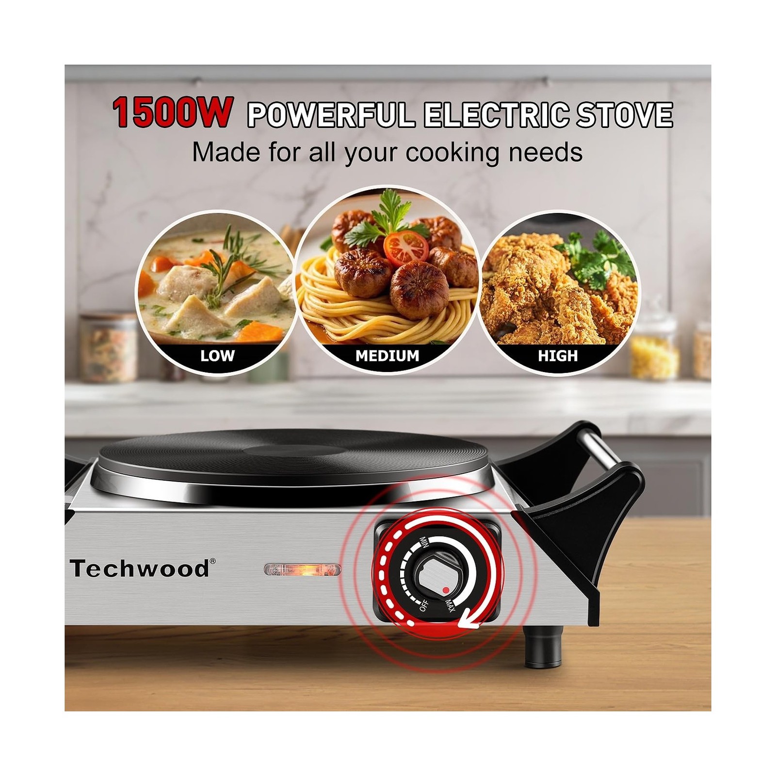 Hot Plate, Techwood Single Burner for Cooking, 1500W Countertop Ele… Fast Ship