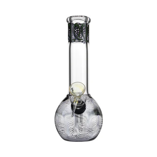 Wrap & Rake Flame Top Glass Water Pipe W/ Bowl Slider | Black | 8&Prime;