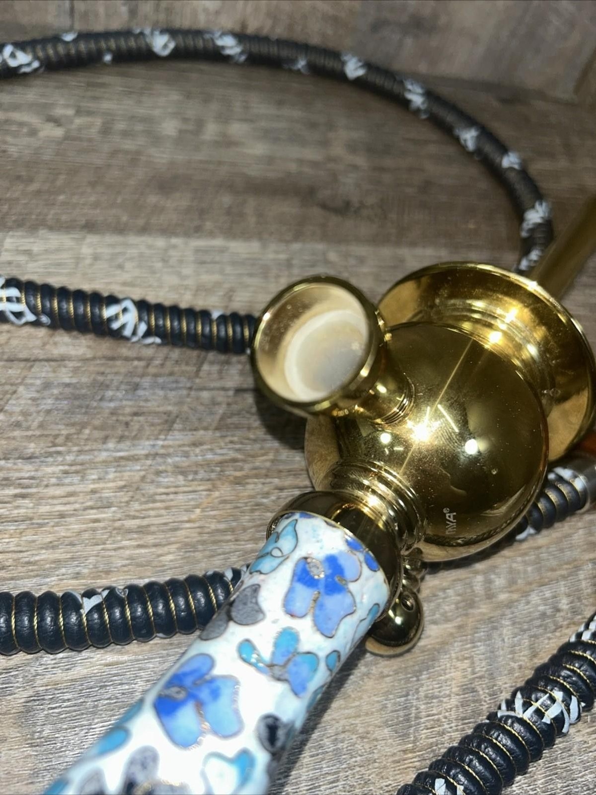 Hookah For Parts Or Repair Incomplete Brass And Ceramic W/wood Tips On Hose
