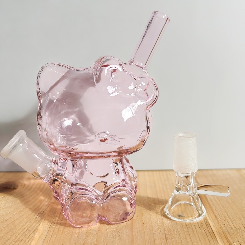 Pink Kitty Cat 4 » Glass Bong Bubbler Built-in Filter Hookah Smoking Water Pipe