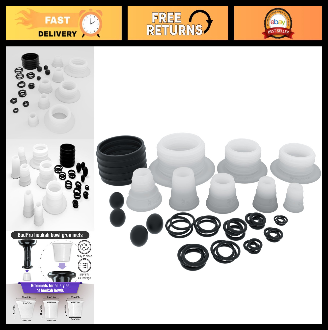 Silicone Rubber Hookah Grommets Set for Bowl, Stem, Base & Hose – Large Size