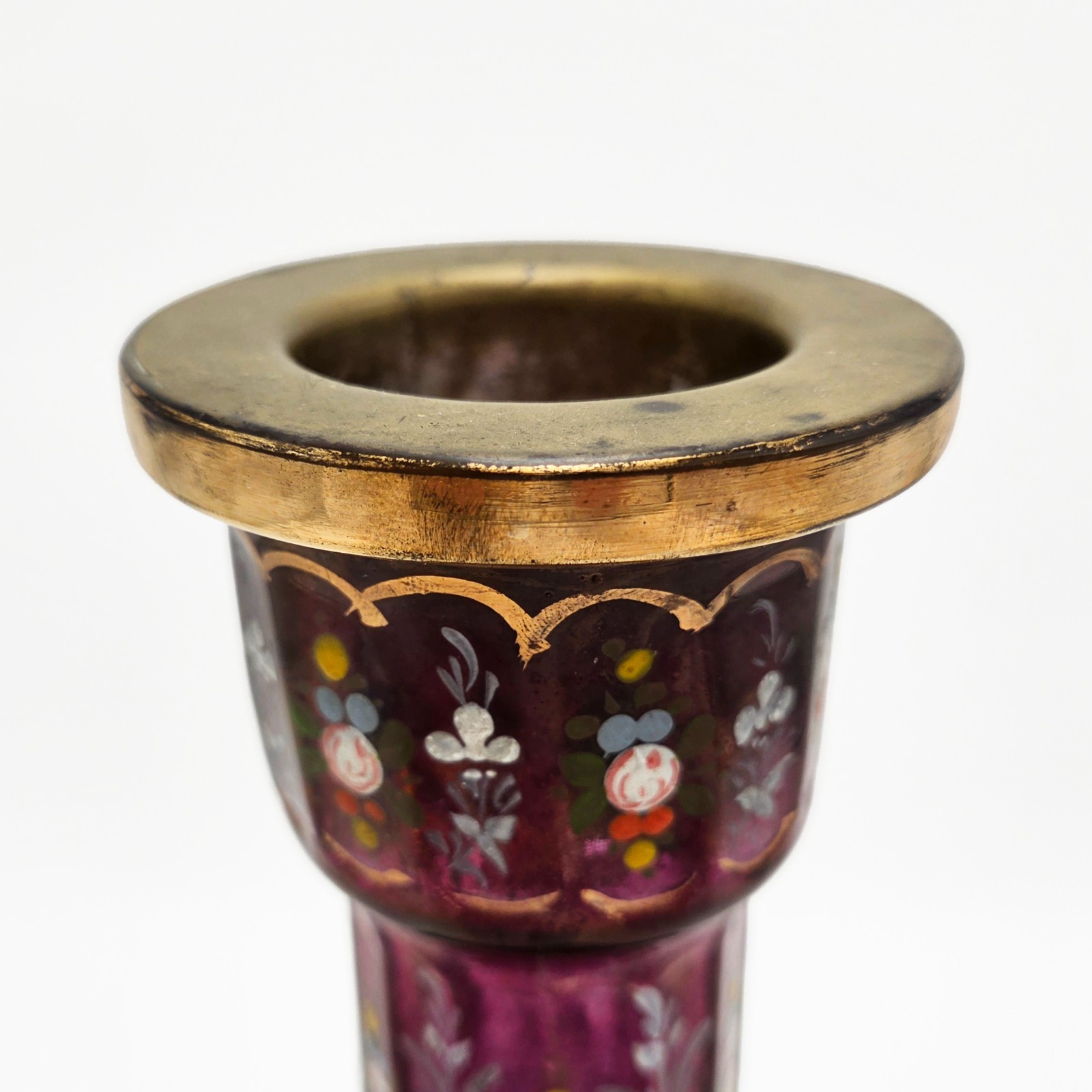Antique Bohemian Amethyst Glass Hookah Base, Enamel and Gold Decoration – A15805
