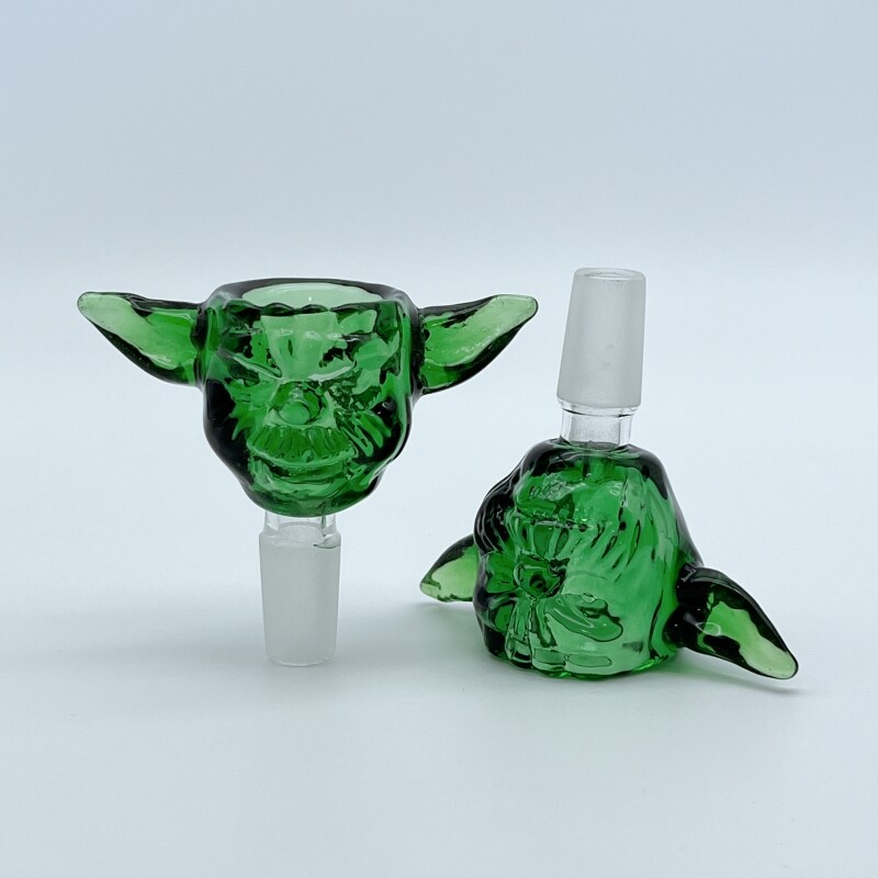 Premium Thick 14mm male Glass Yoda Bong Bowl Slide Holder Large Capacity Green