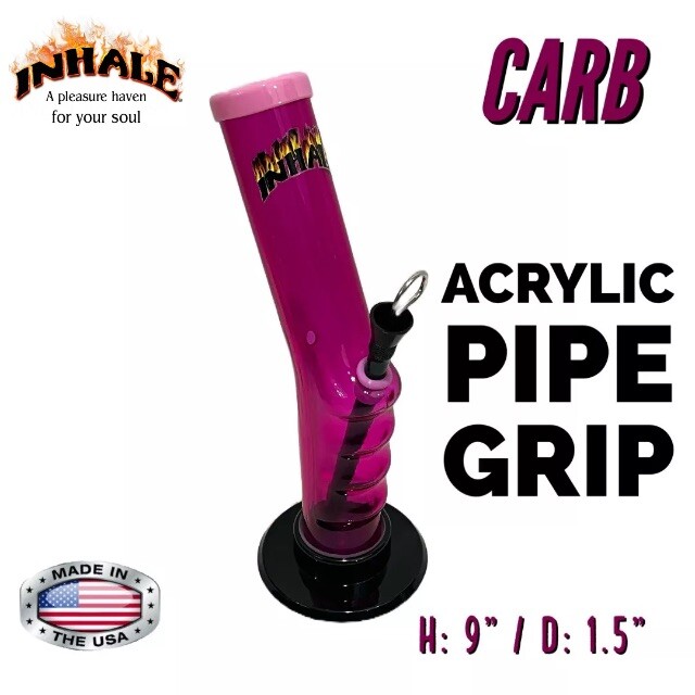 INHALE®️ 1.5×8&Prime; Pink Grip ACRYLIC HOOKAH WATER PIPE WITH CARB & POKER US MADE