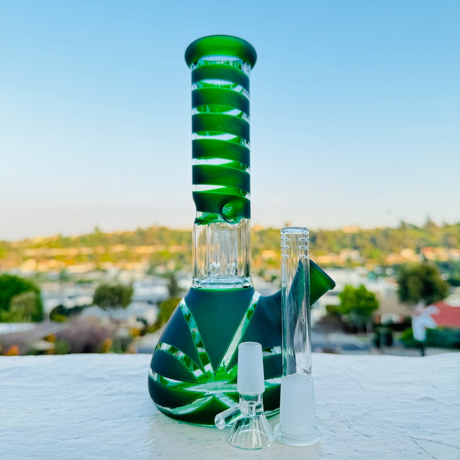 9 »Hookah Glass Water Bong Thick Bubbler Percolator Beaker Green with 14mm Bowl