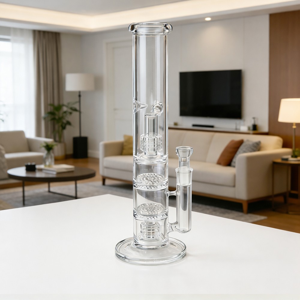 14&Prime; inch Glass Water Pipe Bong 4 Percolators – 2 Honeycomb Percs + 2 Matrix Perc