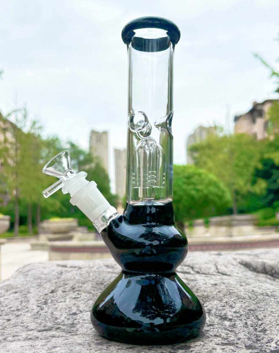 10 » Thick Glass Bong Tree Arm Perc Recycler Water Pipe Hookah Bubbler Black